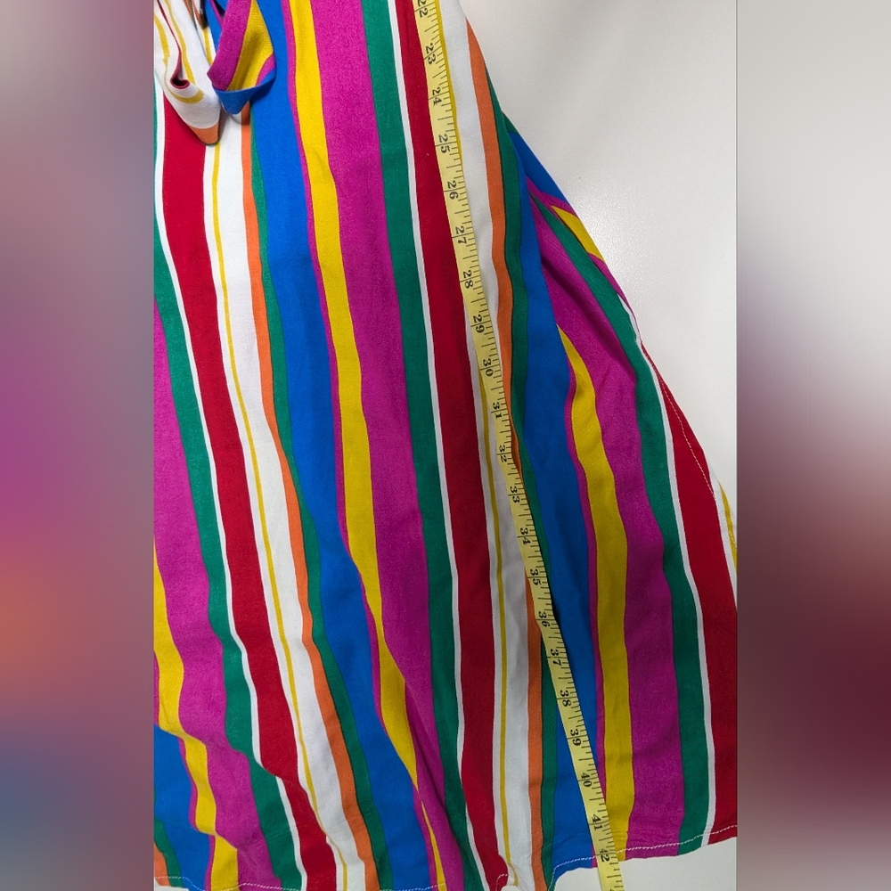SEE DETAILS - NWT Francesca's Blue Rain Large Rainbow Dress w/ Belted Waist Tie - Picture 9 of 16